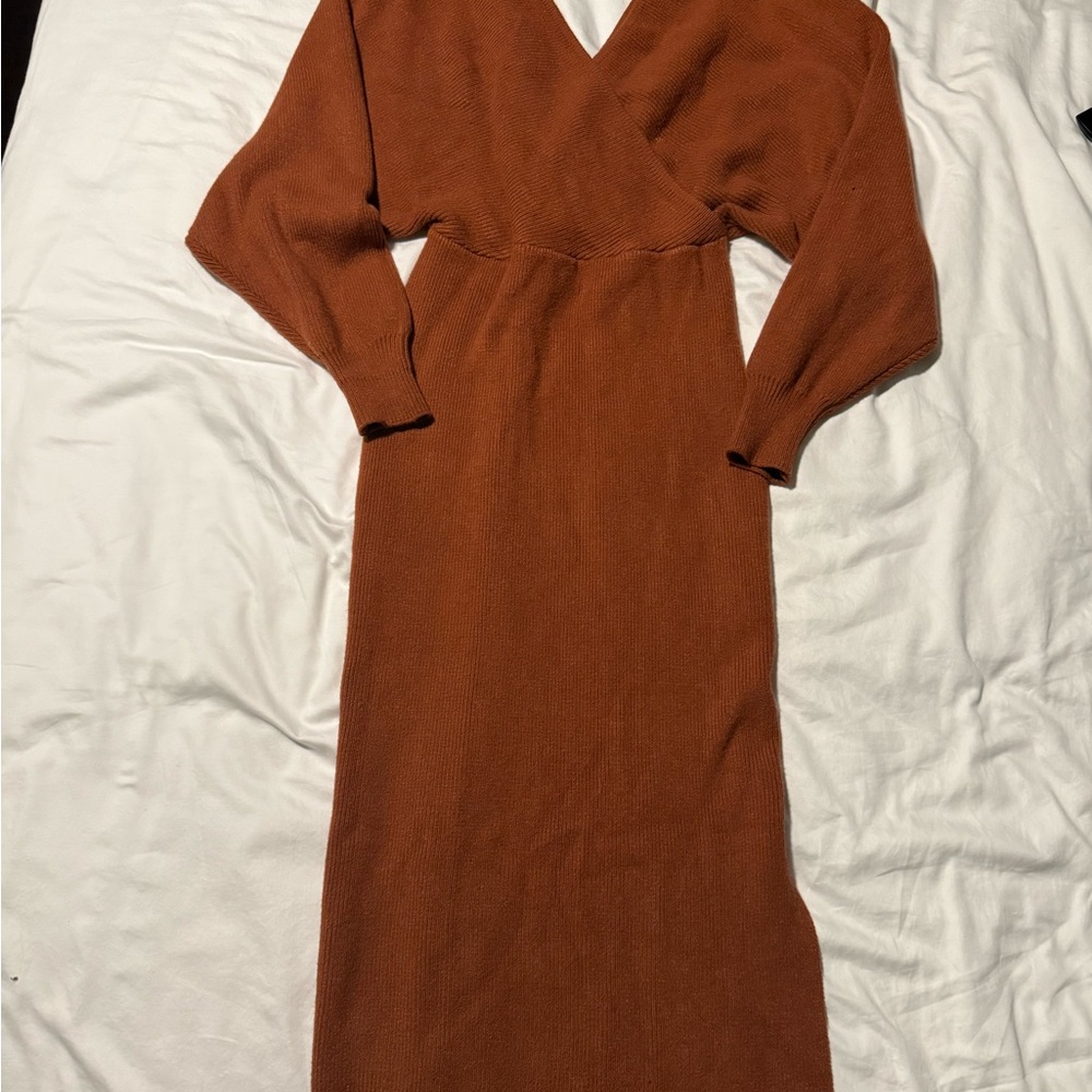 Dreamers Rust Brown/Orange Long Sleeve Sweater Dress
